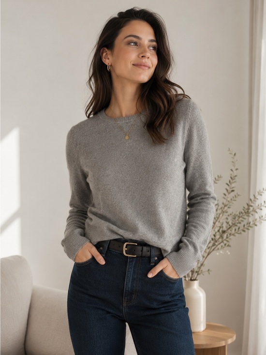 British Stock Sweaters - British Stock Cashmere Sweater Gray Crew Neck Lightweight Knit Sz Small